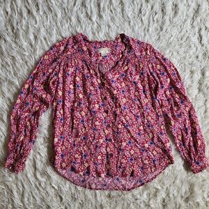 Maeve Anthropologie Marisol Pink Floral Ruffle Oversized Blouse - Size 2